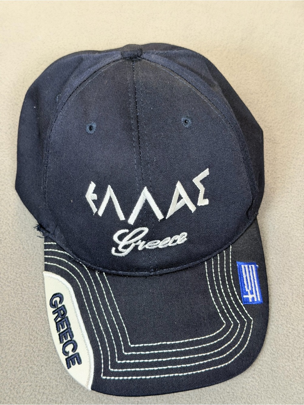 "Greece" Navy & White Baseball Cap- Greek Letters/Flag- Adjustable- One Size